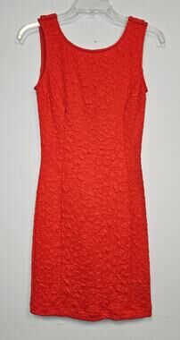 Gianni Bini Womens Coral Orange Texture Lace Sheath Dress-Size Small